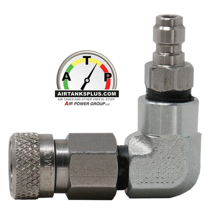 Male quick-connect to female foster fitting 90-degree adapter